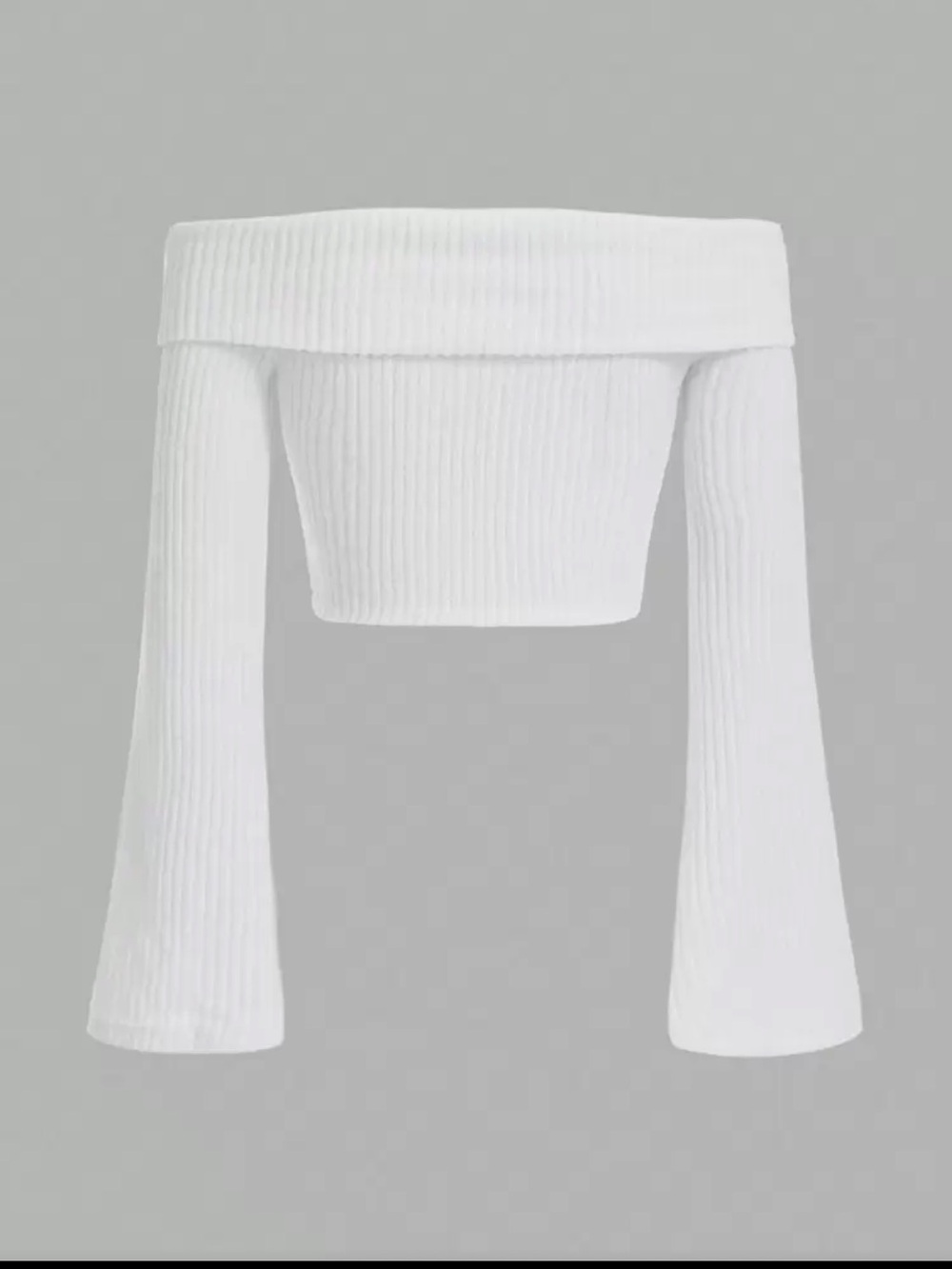 Off-Shoulder White Ribbed Crop Sweater - Picture 2 of 2